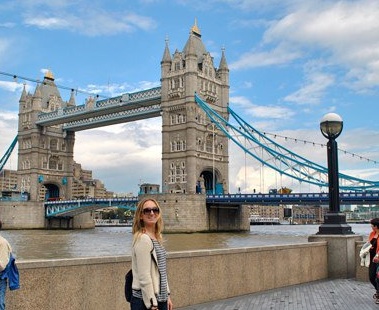 Kate Kelly Peterson in front of Tower Bridge