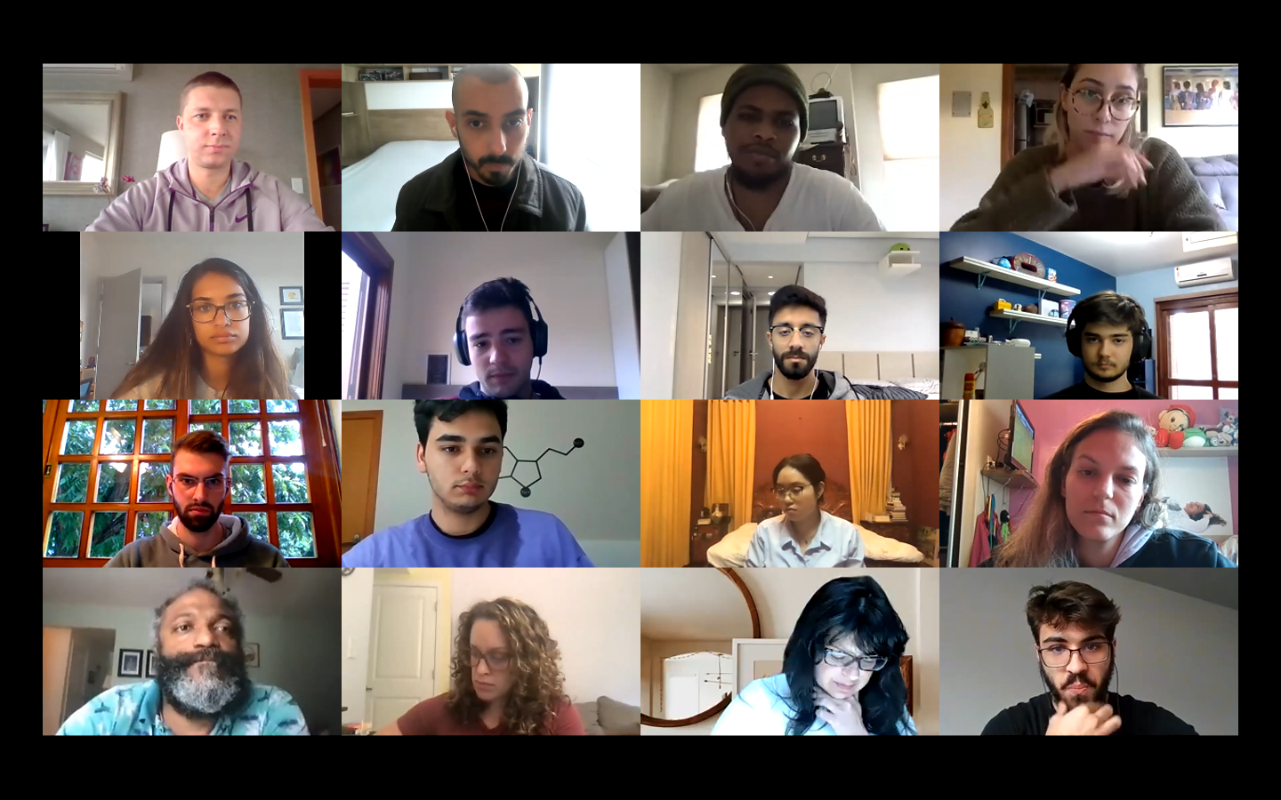 Zoom screenshot with 16 students/faculty engaged in a virtual exchange course